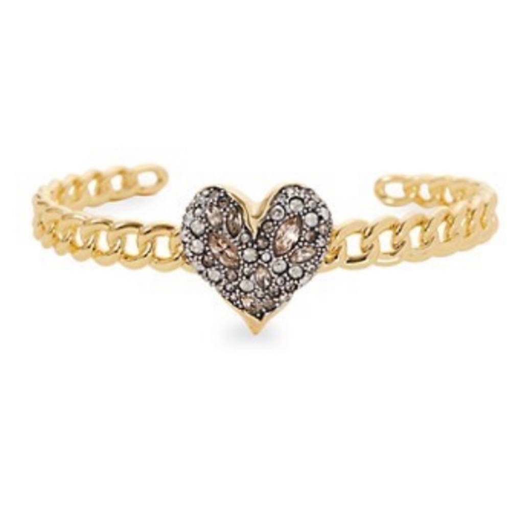 Alexis Bittar Solanales Crystal Heart Cuff Gold Played Bracelet $255 MRP. NWOT